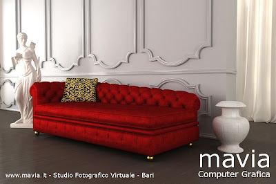 Divani: divano rosso in tessuto modello chester - design 3d 
