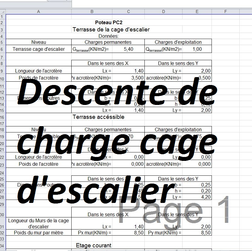 Calcul de descente de charge pour cage d'escalier