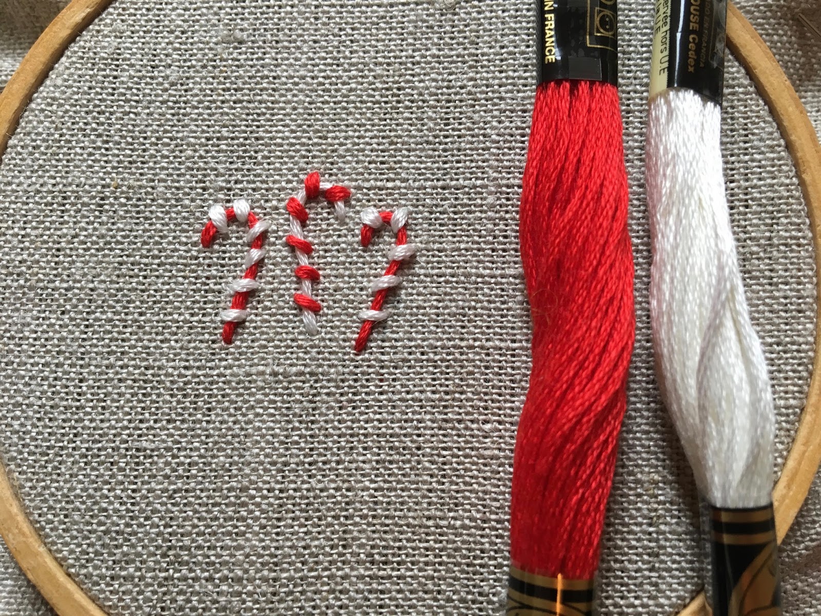 embroidered candy cane couched candy cane