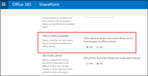 Activar/desactivar la sincronización para la biblioteca de documentos de SharePoint