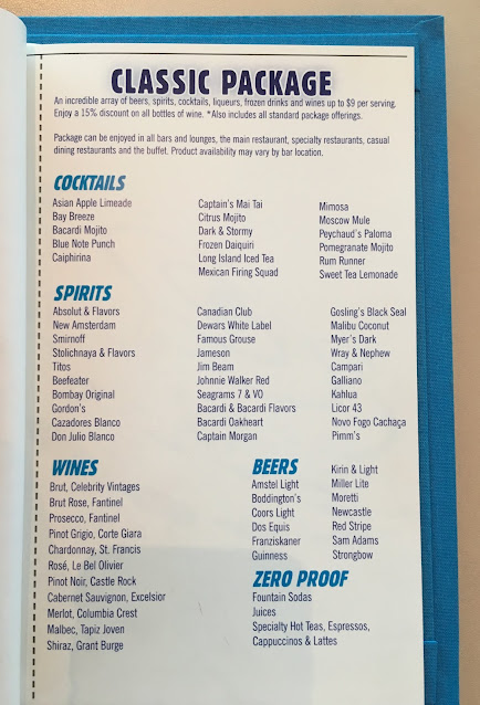 Celebrity Cruises alcohol menu