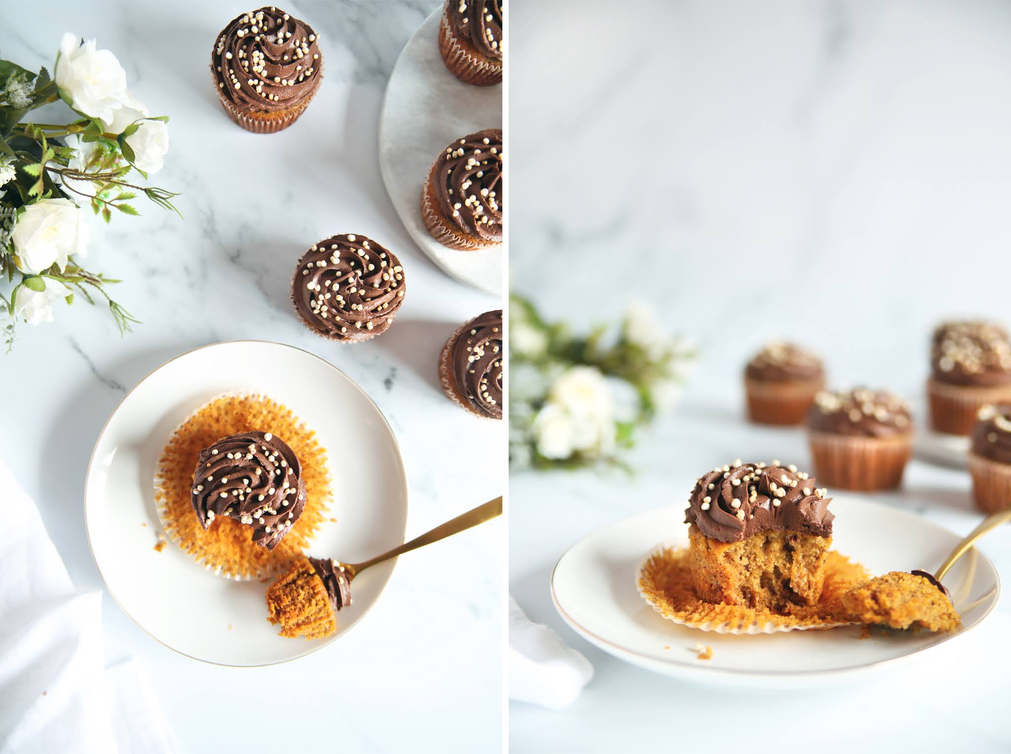 Vegan vanilla cupcakes with dark chocolate buttercream frosting