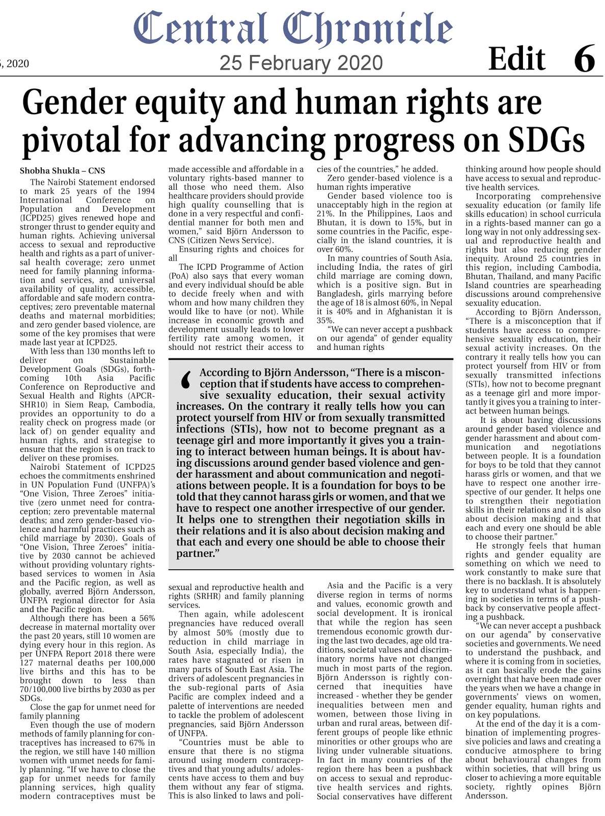 CNS Gender equity and human rights are pivotal for advancing progress