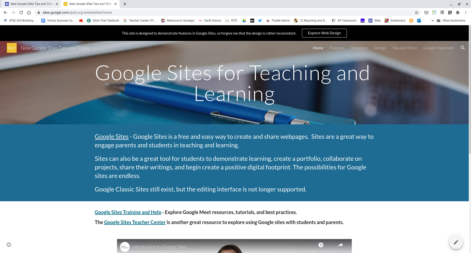 Know Your Why! New Google Sites Tips, Tricks, and Training Resources for Teachers
