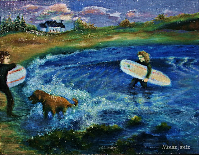 Dog God Surf Seaforth by Minaz Jantz (Oil on Canvas)