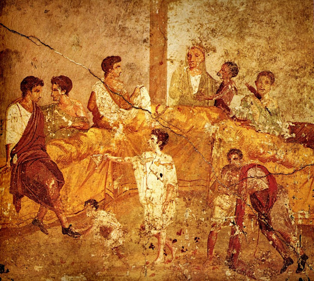 Банкет  разных поколений, изображенный на настенной росписи. Помпеи (I век нашей эры)
