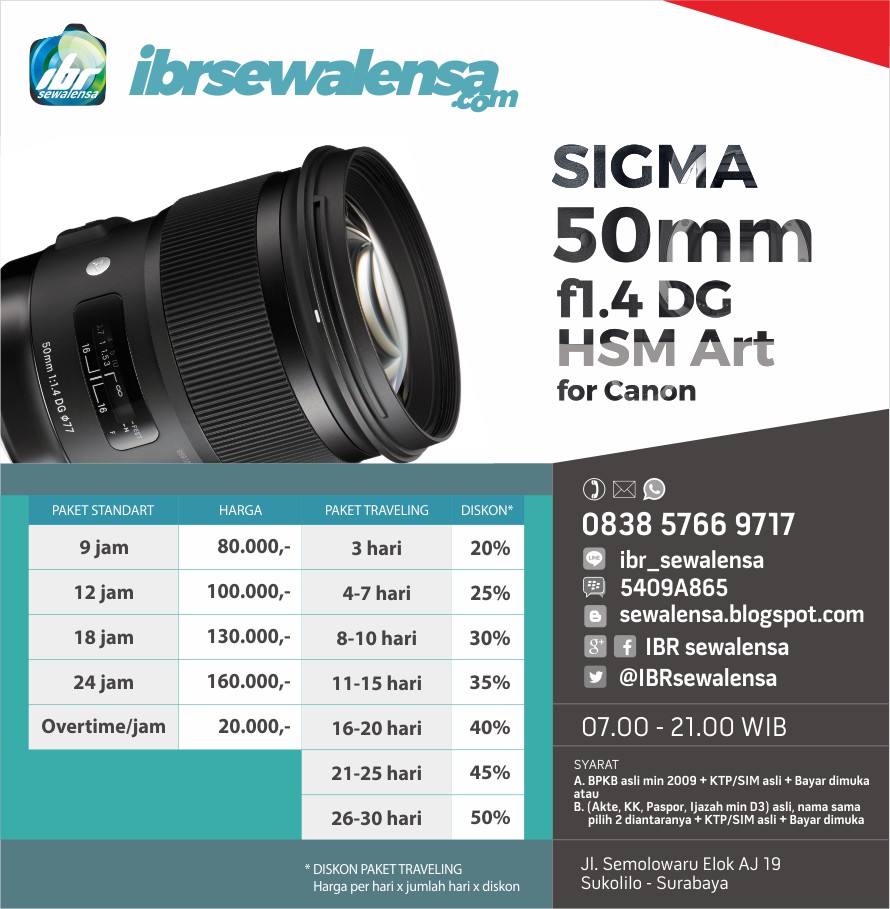 SIGMA 50mm f1.4 DG HSM Art for Canon SEWA RENTAL KAMERA LENSA