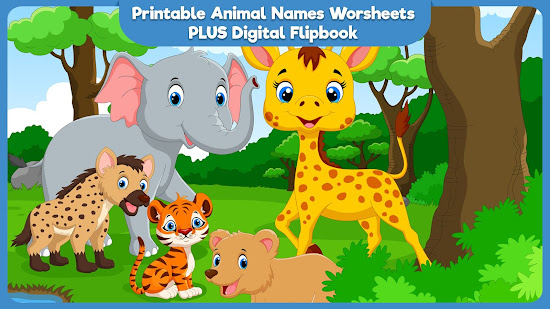 Printable Animal Names Writing Worksheets with Digital Flipbook