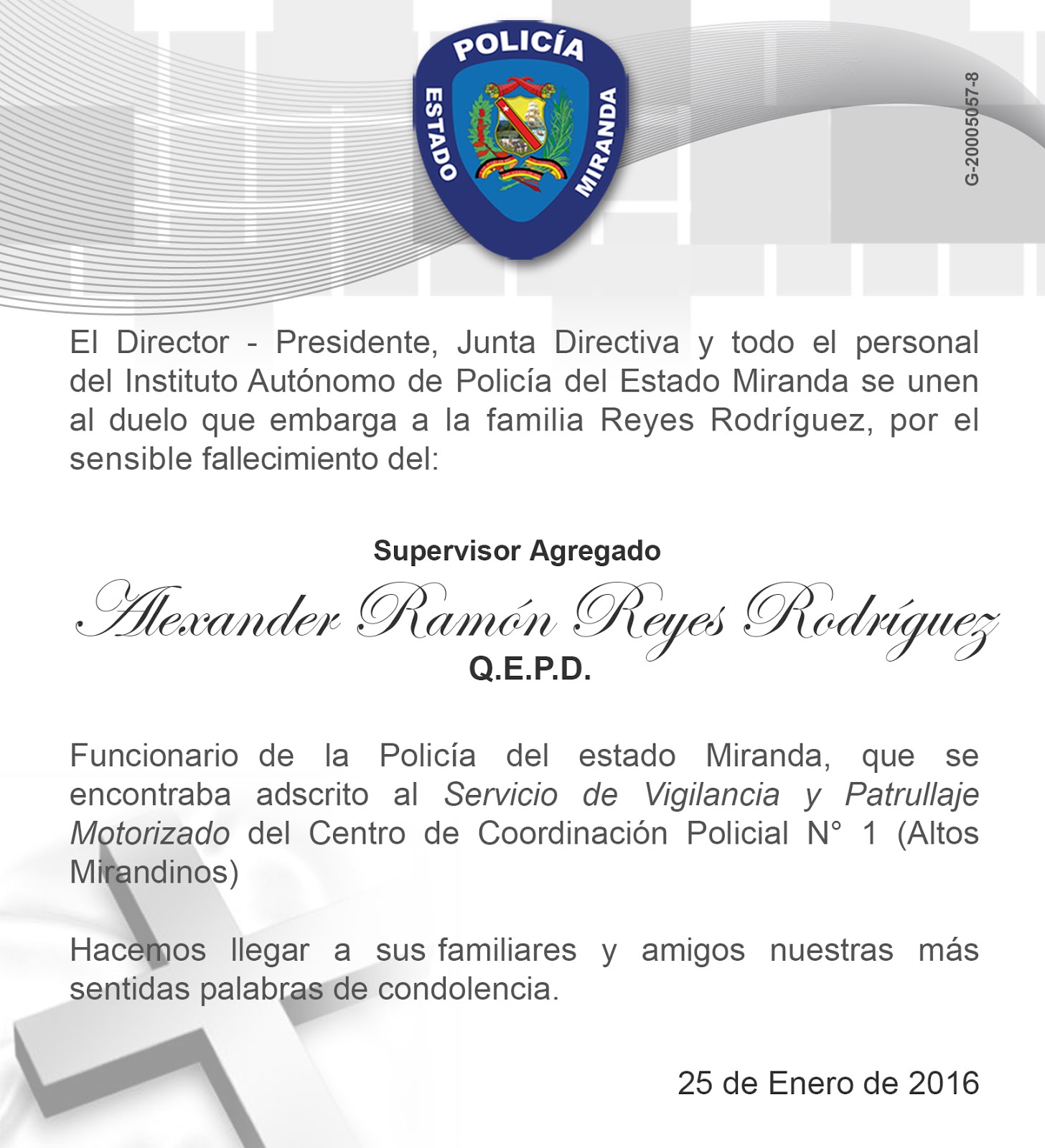 Policía de Miranda Obituario Policía de Miranda Obituario