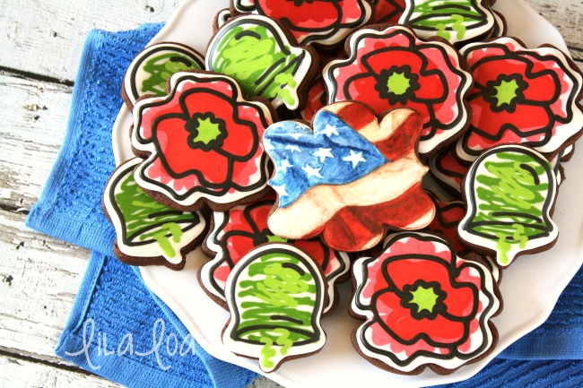 Veterans Day decorated poppy chocolate sugar cookies