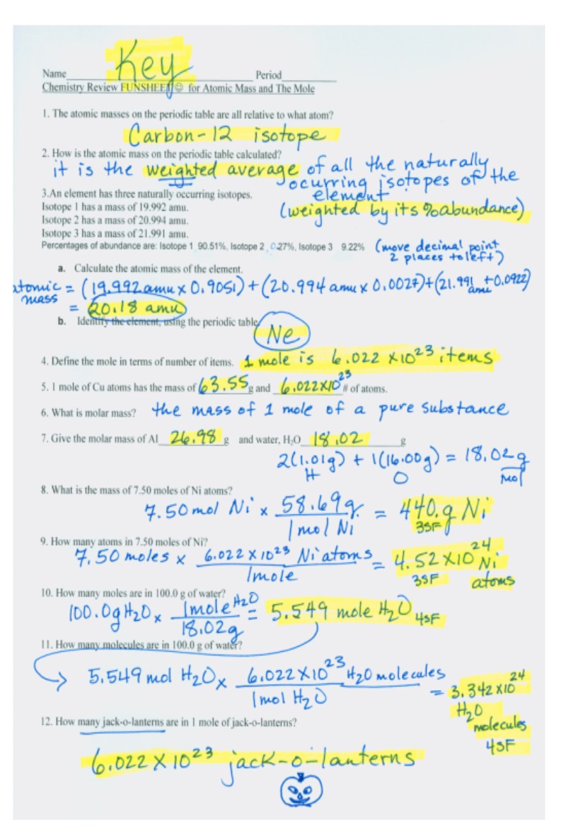 Chemistry Reviewed for Mole Test tomorrow )