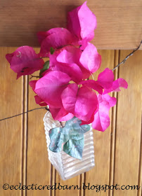 Eclectic Red Barn: Bottle garland with bougainvillea and metal leaves
