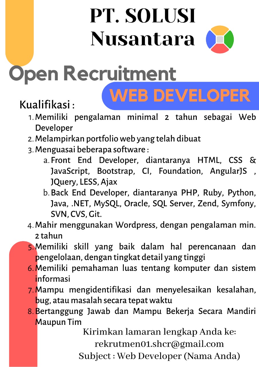 Lowongan Kerja Medan Terbaru Web Developer dan System Administrator