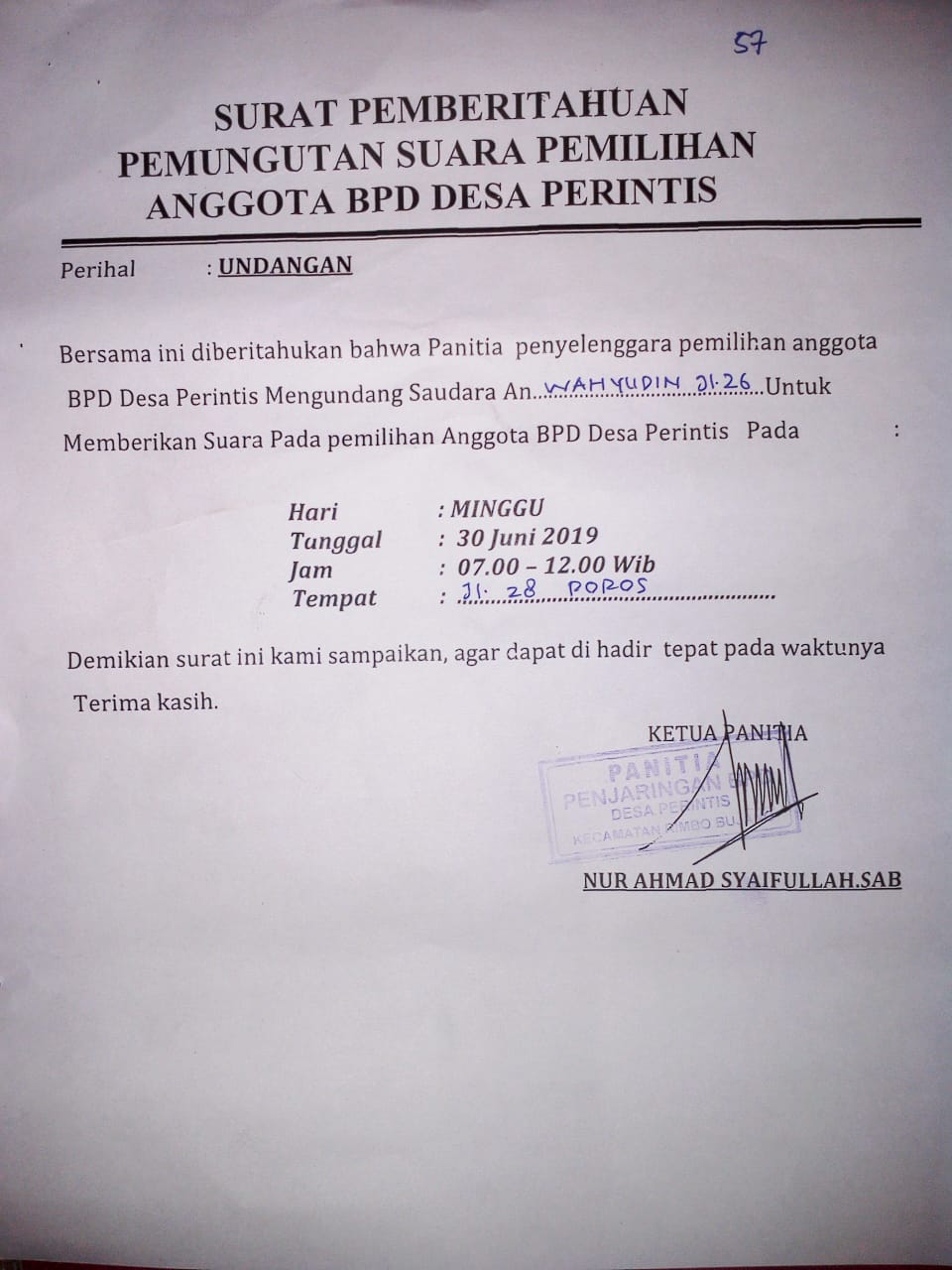 Pemilihan Bpd Dusun Kerta Jaya Desa Perintis Kecamatan Rimbo