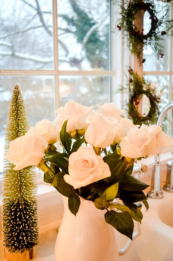 White Christmas Roses In The Kitchen