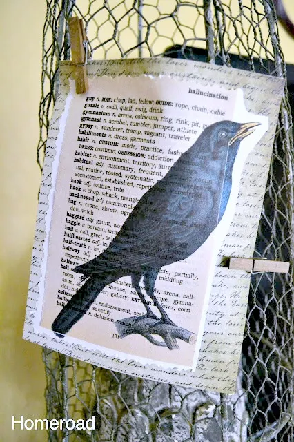 crow picture on a wire cloche