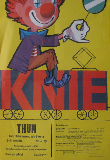 Affiche annonçant les correspondance des transport publique pour veni assister aux représentations du cirque Knie
