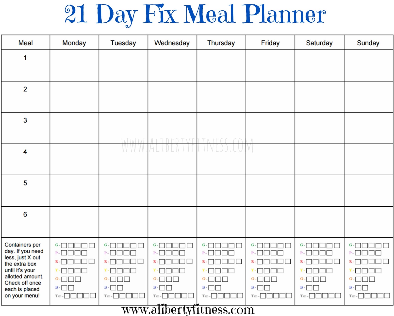 Grace & Grit: 21 Day Fix Meal Planner and Grocery List