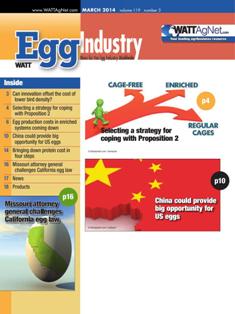 Egg Industry. News for the egg industry worldwide - March 2014 | TRUE PDF | Mensile | Professionisti | Tecnologia | Distribuzione | Uova
Egg Industry is regarded as the standard for information on current issues, trends, production practices, processing, personalities and emerging technology.
Egg Industry is a pivotal source of news, data and information for decision-makers in the buying centers of companies producing eggs and further-processed products.