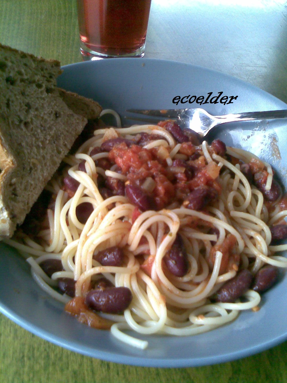 En danskers dagbog Spaghetti med red kidney beanstomatsovs
