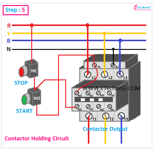 Contactor holding circuit with Push Button Switch - ETechnoG  Single Phase Motor Wiring With Contactor Diagram    ETechnoG