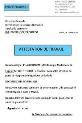 Model Attestation de travail