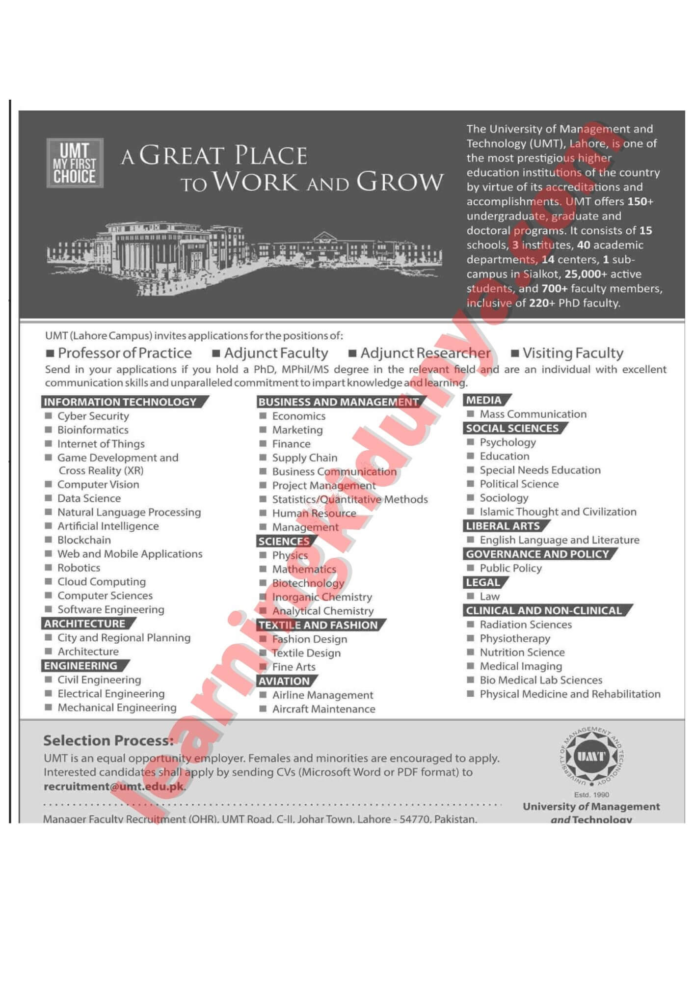 University of Management & Technology Jobs 2021 | Learning ki dunya