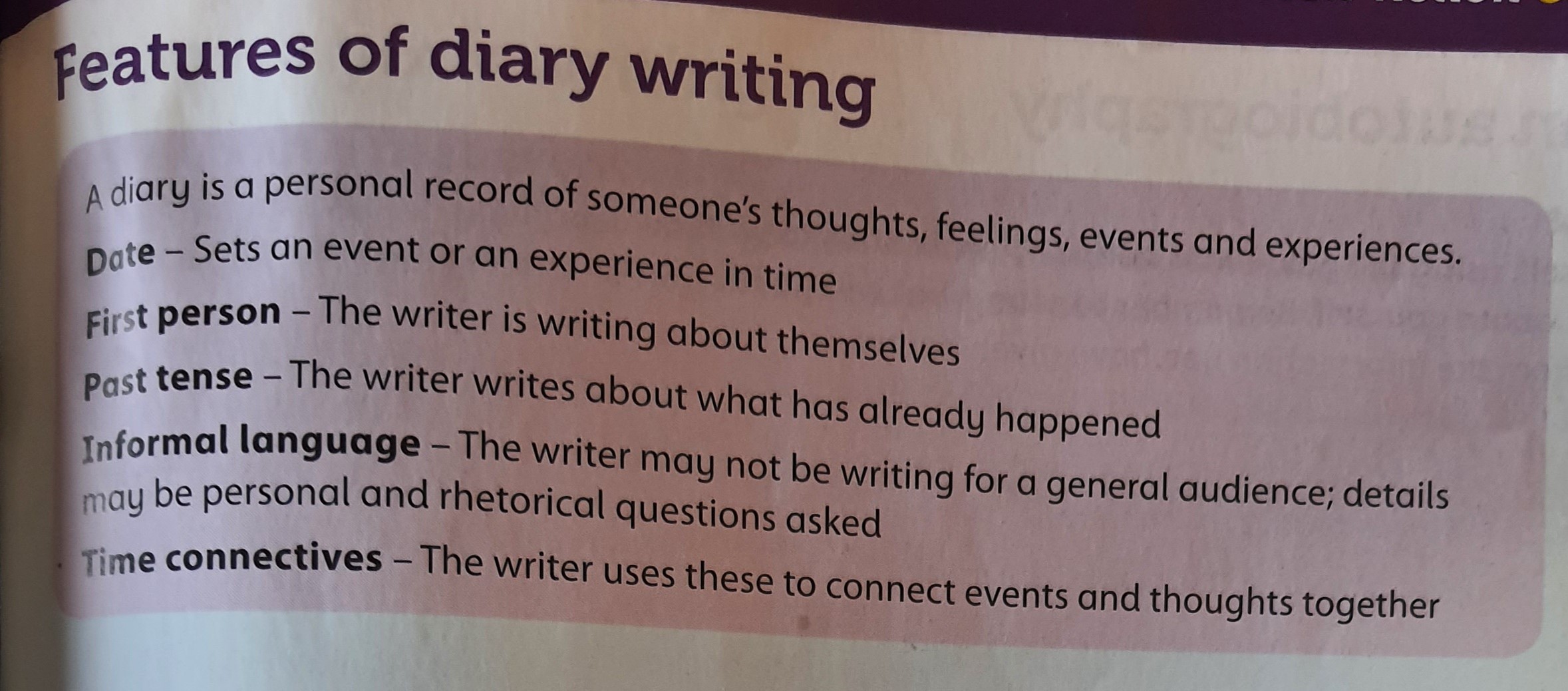 Comprehension Keeping a Diary (Wednesday; 24/2)