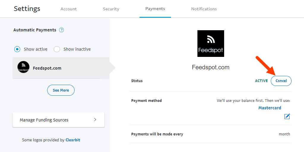 PayPal Cancel Feedspot