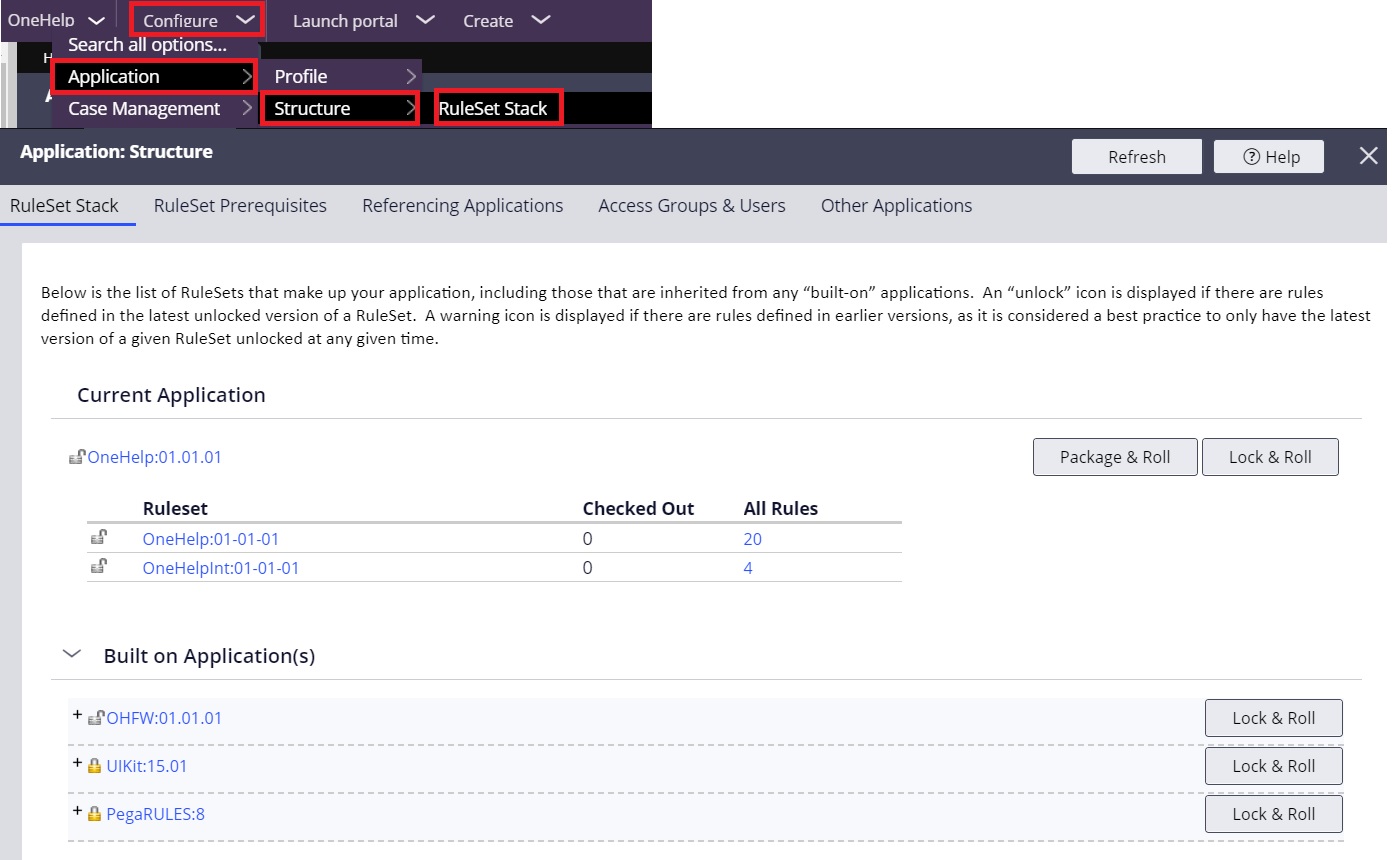 Ruleset stack in pega Pega Help Case Management Integration