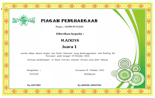 Contoh Piagam Kegiatan Hari Santri Nasional (HASNA