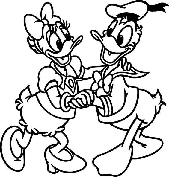 Tranh tô màu vịt Donald và Daisy khiêu vũ