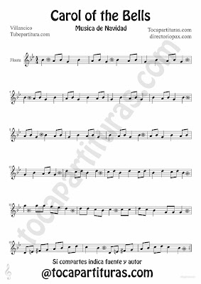 Tubepartitura Carol of the Bells partitura para Flauta villancico popular de Navidad