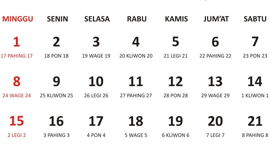 Kalender Jawa Februari 1986 Lengkap