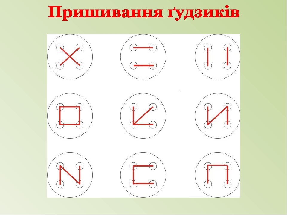 Схема пришивания пуговиц с 4 отверстиями