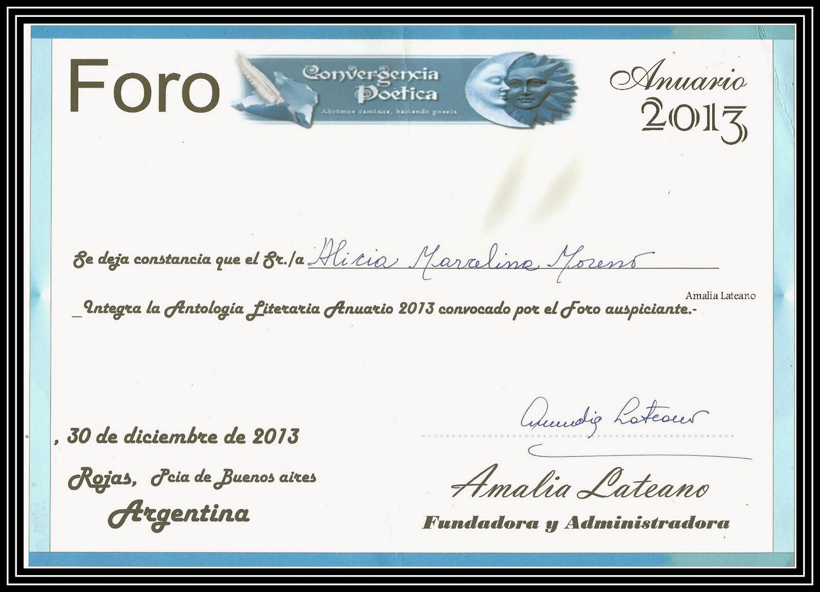 Diploma participación antología 2013
