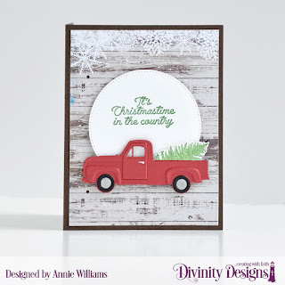 Stamp/Die Duos: Country Christmas, Loads of Love, Custom Dies: Book Fold Card with Layers, Pickup Truck, Pierced Ovals, Pierced Circles, Pine Branches, Peaceful Poinsettia, Paper Collection: Rustic Christmas 