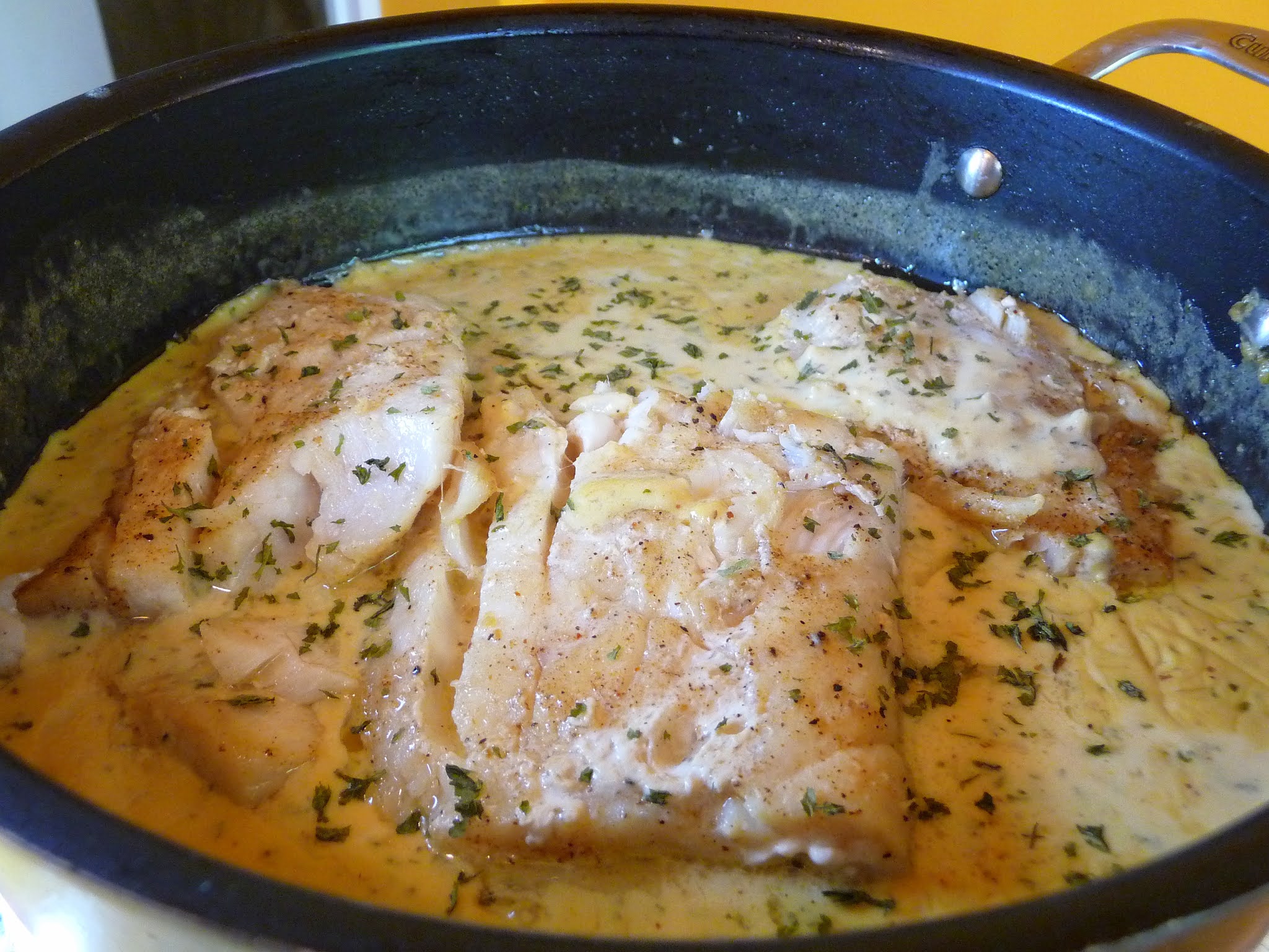 PANSEARED FISH WITH CREAMY GARLIC DIJON SAUCE