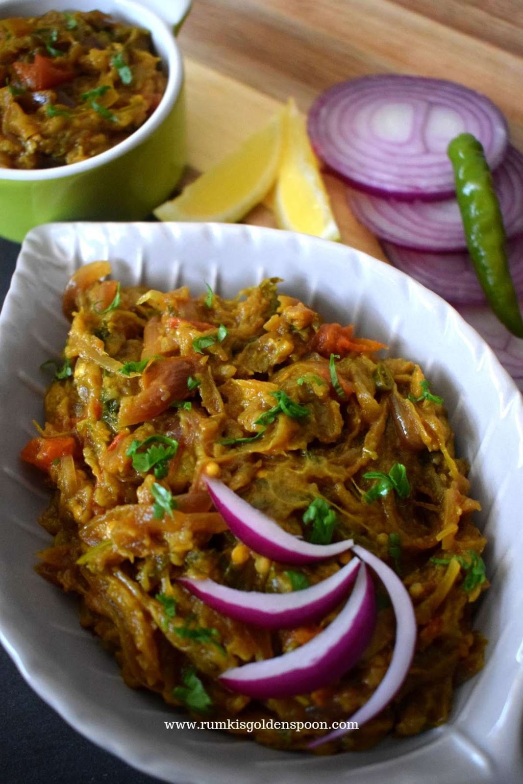 Indian Recipe, Vegan, Vegetarian, Punjabi Style Baingan Ka Bharta (Smoky Aubergines Mash), Begun Pora, Rumki's Golden Spoon, Egg Plant recipes, brinjal recipe, barbeque