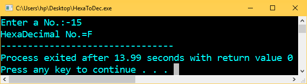 Program in C++ to Convert Decimal to Hexadecimal number Using Function