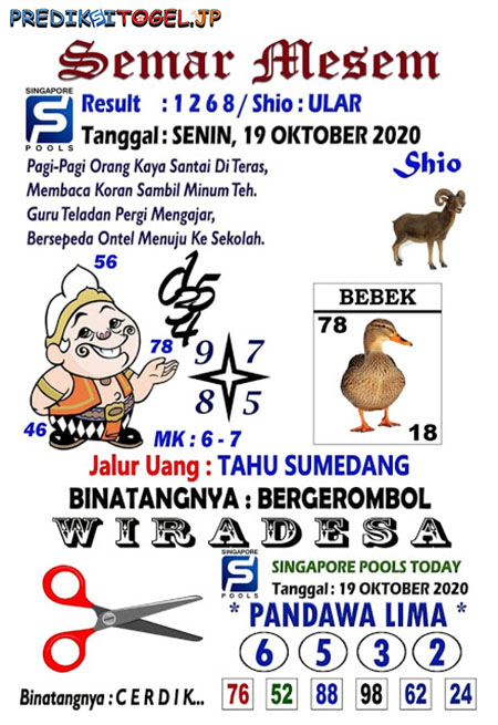 Prediksi Togel Singapura Senin 19 Oktober 2020 Prediksitogel Jp