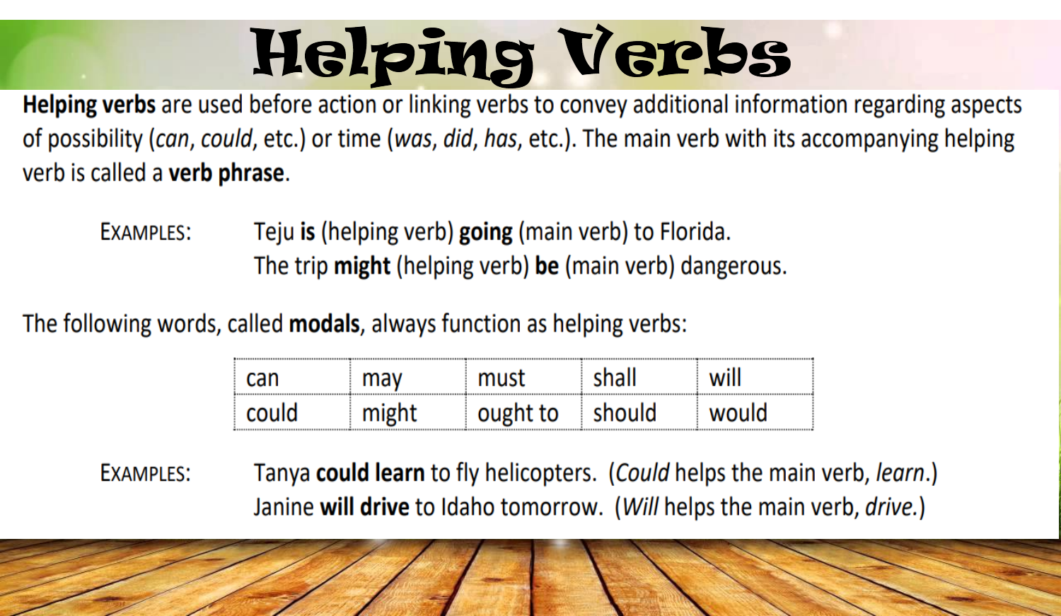 Helping Verbs And Linking Verbs Examples