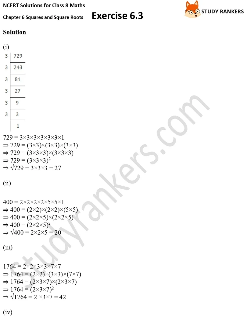 NCERT Solutions for Class 8 Maths Ch 6 Squares and Square Roots Exercise 6.3 3