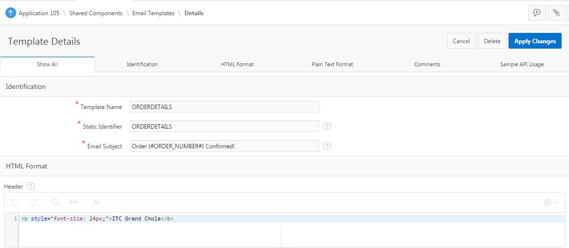 Email Template Option in Oracle APEX 18.2