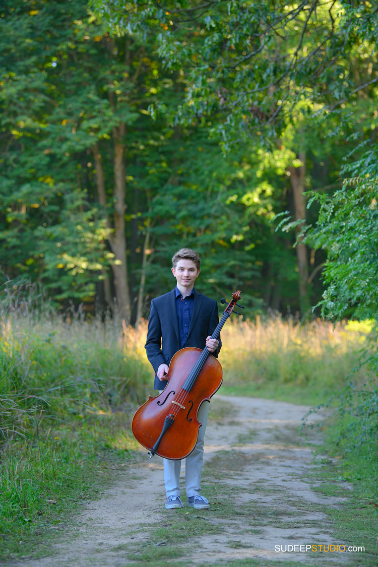Huron High School Guys Senior Portrait with Musical Instrument Ann