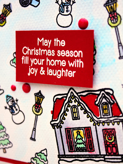 Sunny Studio Stamps: Christmas Home One Layer Stamped Background Christmas Card by Vanessa Menhorn
