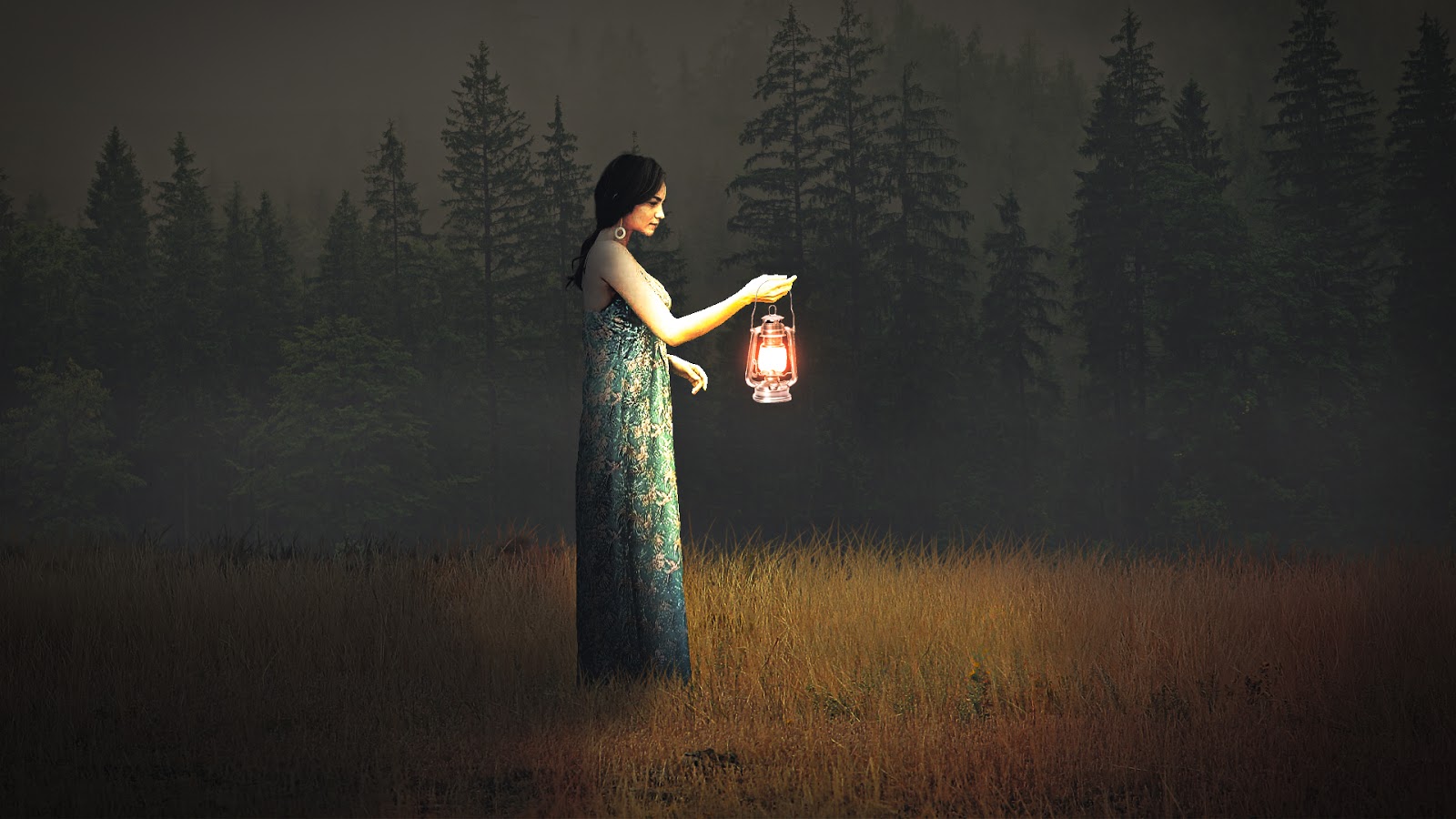 Girl With A Lantern On The Prairie Manipulation