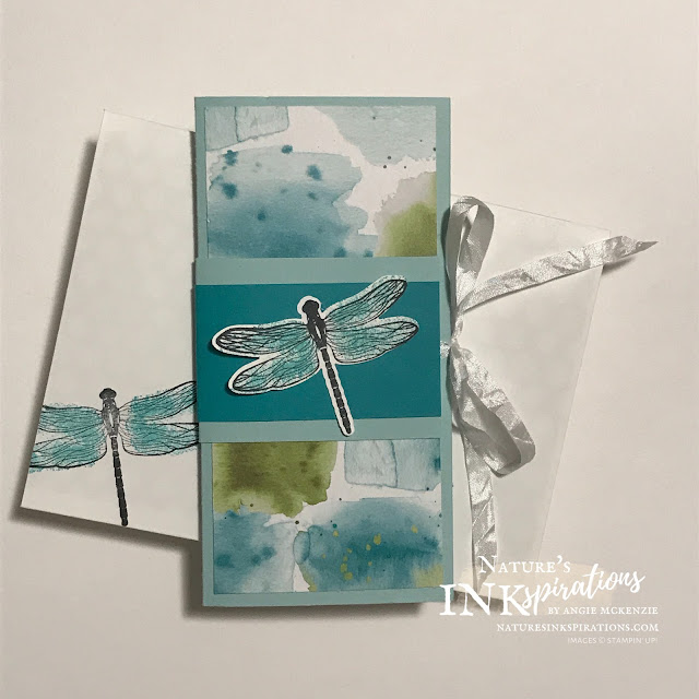 By Angie McKenzie for Casually Crafting Design Team Blog Hop; Click READ or VISIT to go to my blog for details! Featuring the Dragonfly Garden Bundle and the Ice Cream Corner Designer Series Paper by Stampin' Up!® to create a special Mini Slim Double Fold card; #stampinup #cardtechniques #cardmaking #minislimdoublefold #dragonflygardenbundle #dragonflygardenstampset #dragonfliespunch #icecreamcornerdsp #crinkledseambindingribbon #coloringwithblends #naturesinkspirations #stampinupcolorcoordination #stampingtechniques #casuallycraftingdesignteambloghop