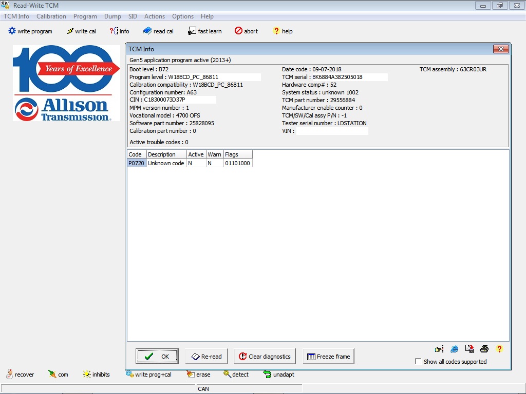 Write Program and Calibration to TCM using ALLISON TCM Reflash (PCCS