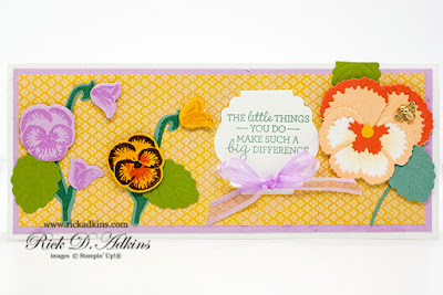 Learn about my Pansy Patch Slimline Card that I am showcasing today on my blog and the products used to make it.  Click here